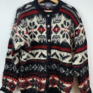Woolrich Vintage Fair Isle Cardigan Size Medium Mohair Blend Soft Cottage Nordic